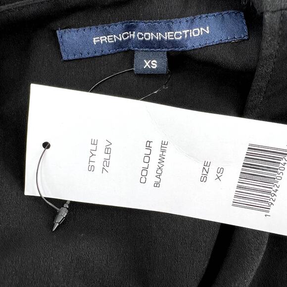 French Connection Blouse Color Block Black White Crepe Oversized Women Sz XS NWT - Picture 5 of 6